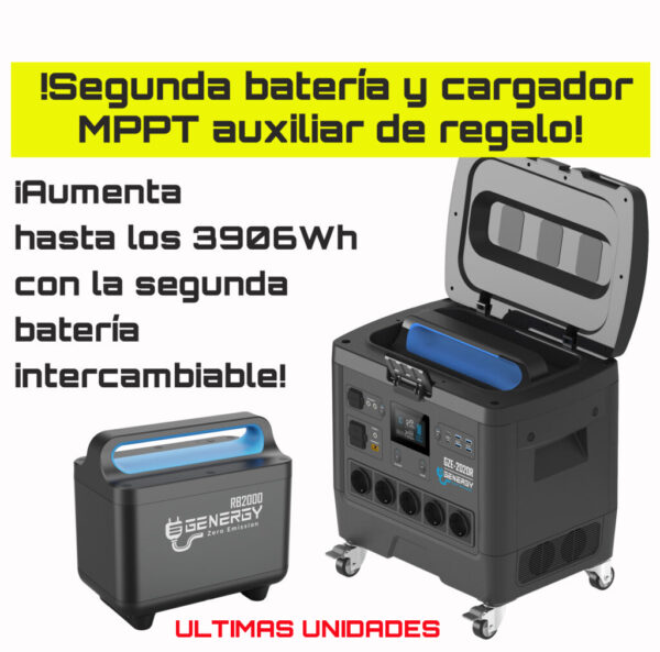 ESTACIÓN GZE-2020R SALIDA 2000W + 2 x BATERÍA 1963WH (3906Wh) + CARGADOR MPPT REGALO