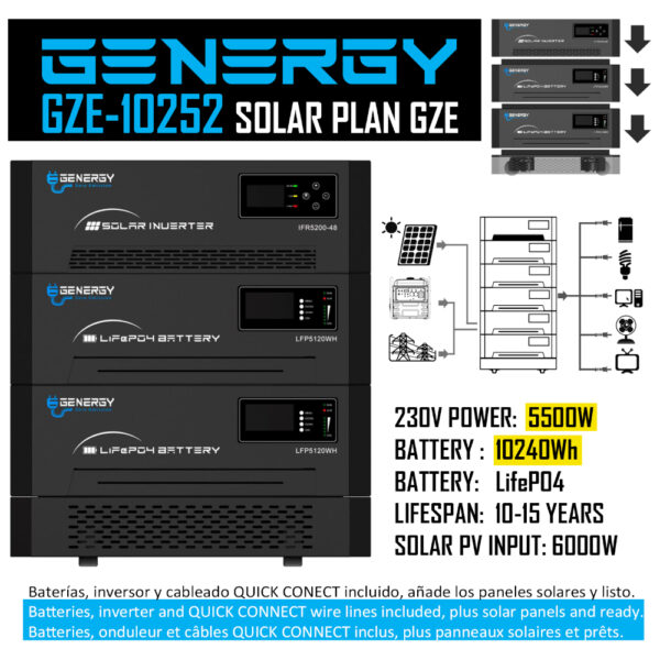 Sistema Solar Escalable y Apilable GZE-10252 5500W 10240Wh