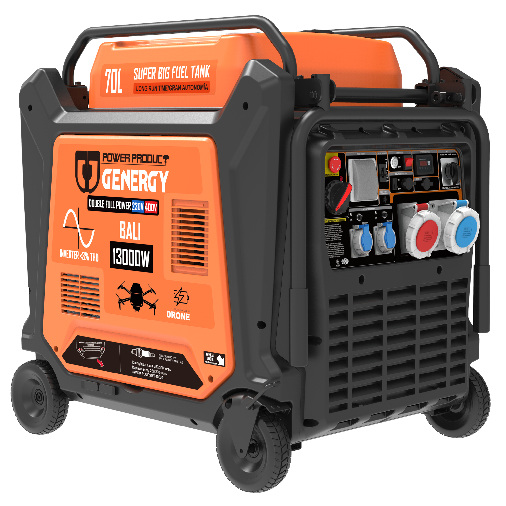 Generador trifásico 13000W 400V / 230V Inverter Silencioso Bali RC-SOL-ATS